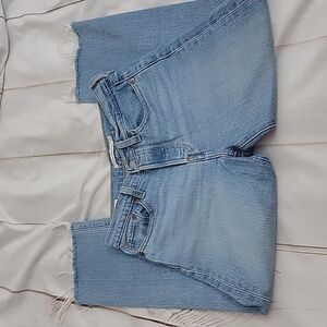 Levis Wegdie Button Fly Straight Cropped Cut Off Raw Hem Denim Jeans size 26